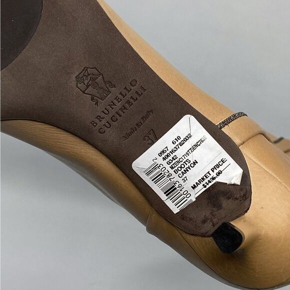 Brunello Cucinelli Bead embellished Leather Kitten-Heel Boots size 37 - Picture 12 of 12